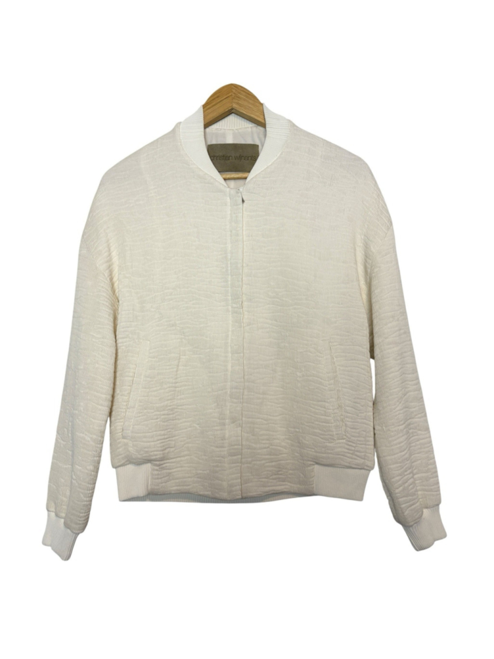 Christian Wijnants Textured Bomber Jacket Ivory White Minimalist Wool Size M